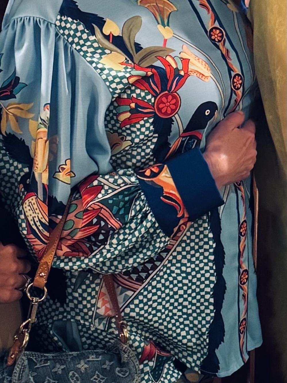 Colorful Parrot Print Blouse and pant suit